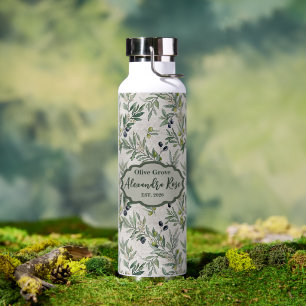 Bouteille D'eau Nom olivier vert sauge aquarelle campagne français