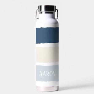 Bouteille D'eau Nom ou monogrammes Pinceau rayures en bleus écru