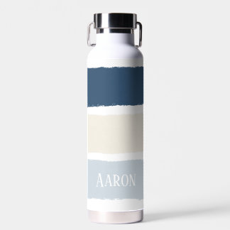 Bouteille D'eau Nom ou monogrammes Pinceau rayures en bleus écru