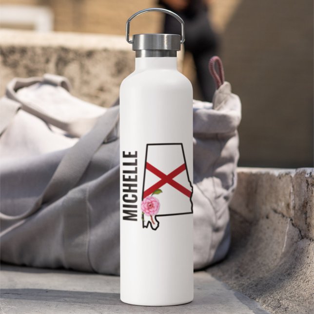 Bouteille D'eau Nom personnalisé Alabama Drapeau et Fleur d'État C (Créateur téléchargé)