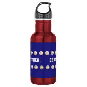 Bouteille D'eau Nom personnalisé, baseball, rouge et bleu