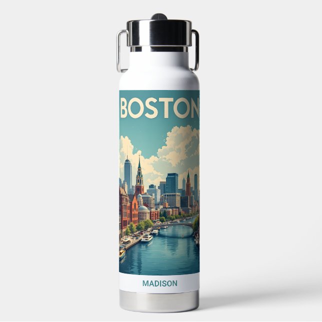 Bouteille D'eau Nom personnalisé Boston Massachusetts (Salle de sport)