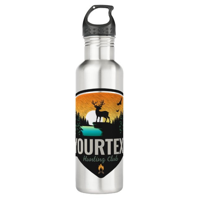 Bouteille D'eau NOM personnalisé Chasse aux wapitis Coucher de sol (Devant)