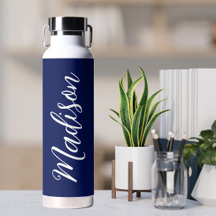 Bouteille D'eau Nom personnalisé Chic Navy en blanc