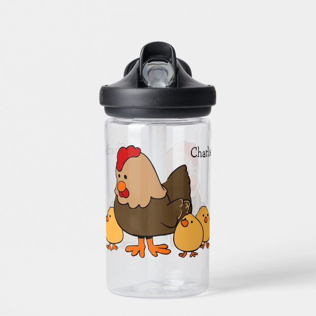 Bouteille D'eau Nom personnalisé de l'illustration de poulet (Avant)