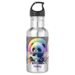 Bouteille D'eau Nom personnalisé de panda arc-en-ciel