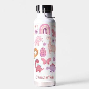 Bouteille D'eau Nom personnalisé Dinosaures roses