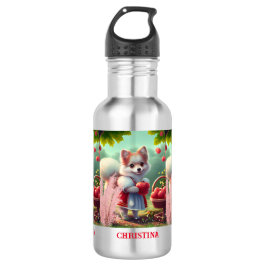 Bouteille D'eau Nom personnalisé du chien mignon avec pommes