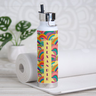 Bouteille D'eau Nom personnalisé du motif Arc-en-ciel rétroactif