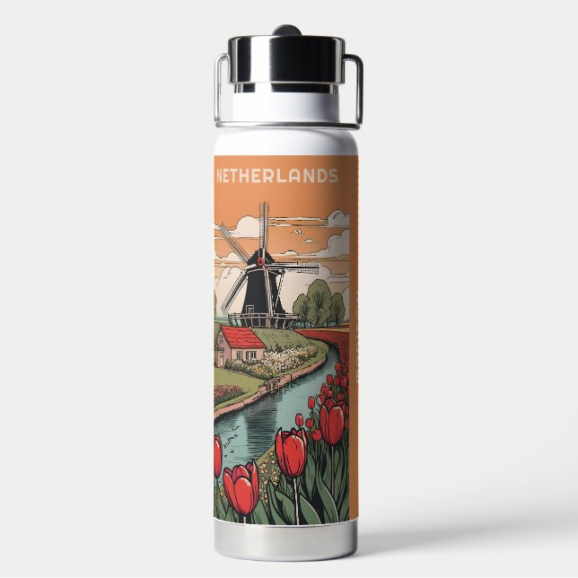 Bouteille D'eau Nom personnalisé et texte Pays-Bas Windmills (Arrière)
