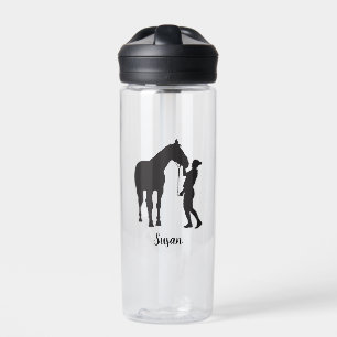 Bouteille D'eau Nom personnalisé Fille avec cheval en couleur noir