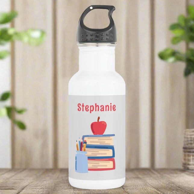 Bouteille D'eau Nom personnalisé l Cute Girly Retour à l'école (Créateur téléchargé)