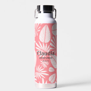 Bouteille D'eau Nom personnalisé Mariage moderne rose et blanc