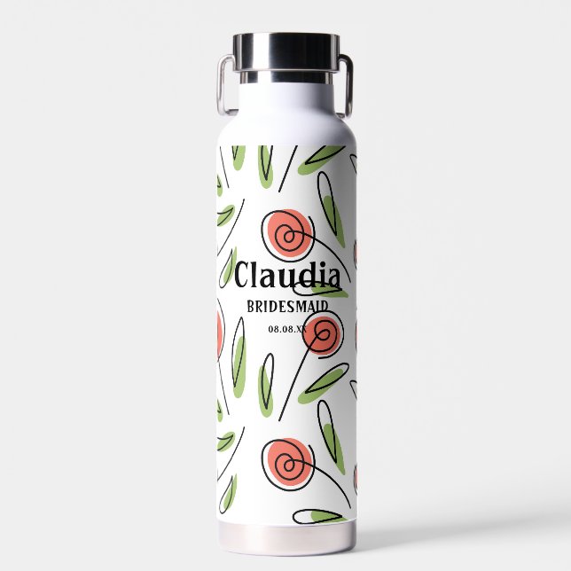Bouteille D'eau Nom personnalisé moderne Aquarelle Mariage Floral (Avant)