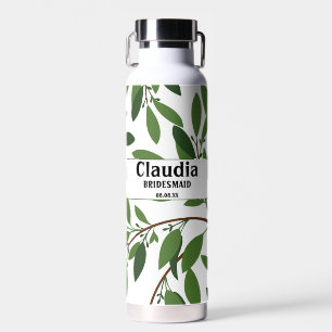 Bouteille D'eau Nom personnalisé Moderne Mariage Olive Branch Vert