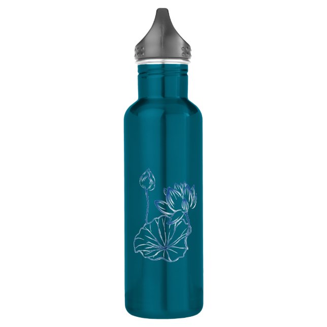 Bouteille D'eau Nom personnalisé Monogramme Lotus Vert Turquoise (Gauche)