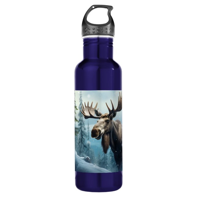 Bouteille D'eau Nom personnalisé Moose d'hiver (Devant)