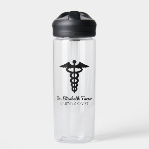 Bouteille D'eau Nom personnalisé noir minimal Docteur Caduceus