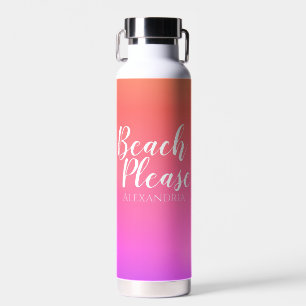 Bouteille D'eau Nom personnalisé Orange Pink Ombre Beach