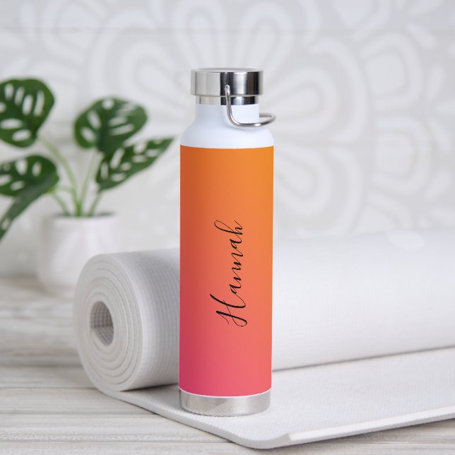 Bouteille D'eau Nom personnalisé orange rose dégradé (Yoga)