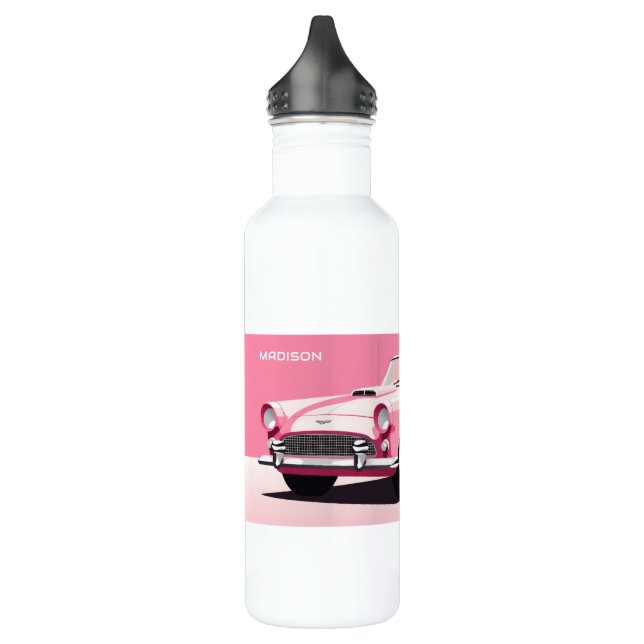 Bouteille D'eau Nom personnalisé Pink Classic Car (Gauche)