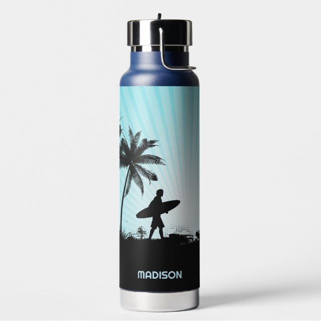 Bouteille D'eau Nom personnalisé Plage Surfer (Gym)