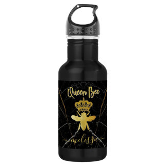 Bouteille D'eau Nom personnalisé REINE ABEILLE Marbre noir Or