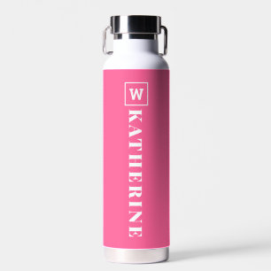 Bouteille D'eau Nom personnalisé rose chaud moderne Monogramme Sim