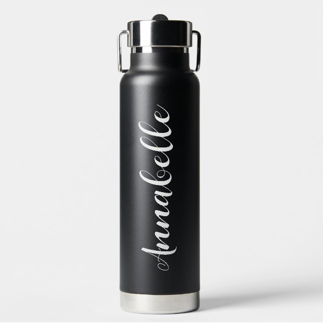 Bouteille D'eau Nom personnalisé Script noir Mariage Bridesmaid (Salle de sport)