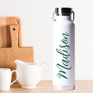 Bouteille D'eau Nom vert du chasseur Script manuscrit personnalisé