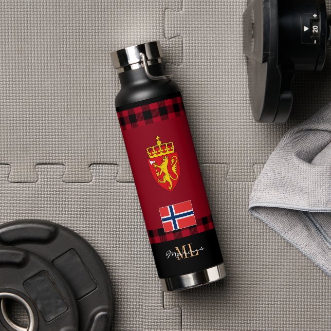 Bouteille D'eau Norvège Vacuum Rustique Isolé, Drapeau Norvégien (Couvercle)