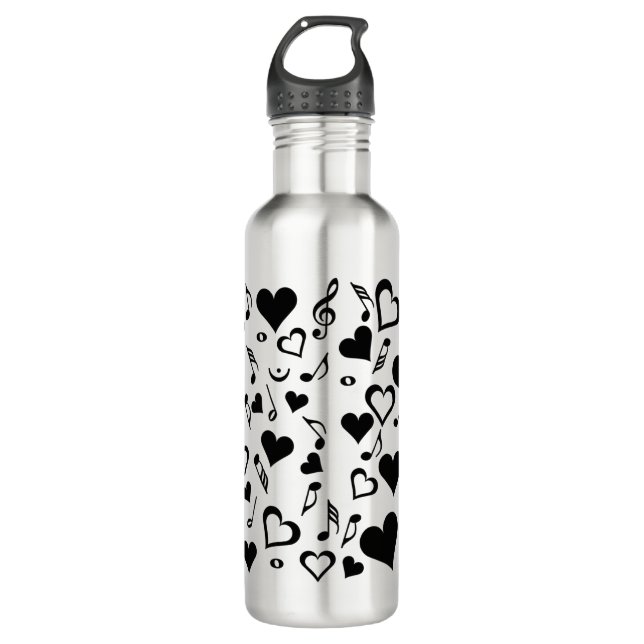 Bouteille D'eau Notes de coeur et de musique (Devant)