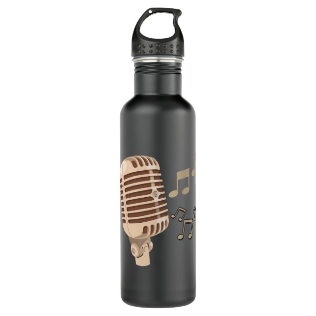 Bouteille D'eau Notes musicales de microphone à main Brown (Devant)