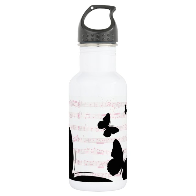 Bouteille D'eau Notes papillon et rose (Devant)