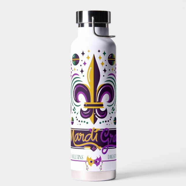 Bouteille D'eau Nouvelle-Orléans Mardi Gras jaune violet vert (Gauche)