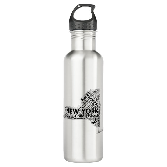 Bouteille D'eau Nuage de mot de l'état de New-York (Devant)