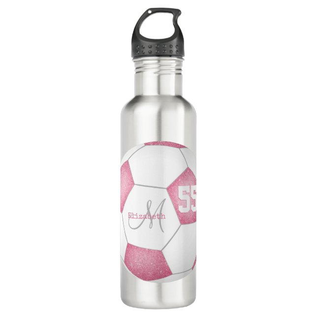 Bouteille D'eau numéro de maillot rose blanc girly (Devant)