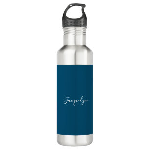 Bouteille D'eau Ocean Blue Plain Élégant Moderne Calligraphie Nom