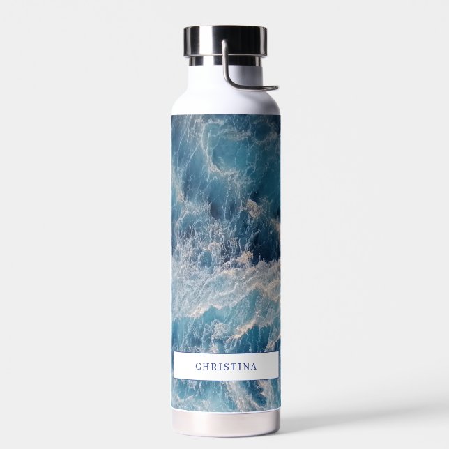Bouteille D'eau Ocean Blue Waves Bath Nom personnalisé (Gauche)