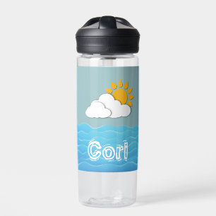 Bouteille D'eau Océan papier avec Sun et nuages Nom personnalisé