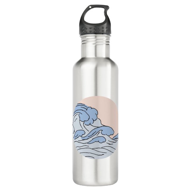 Bouteille D'eau Océan Rose/Bleu Vagues D'Océan Esthétique Avec Pla (Devant)