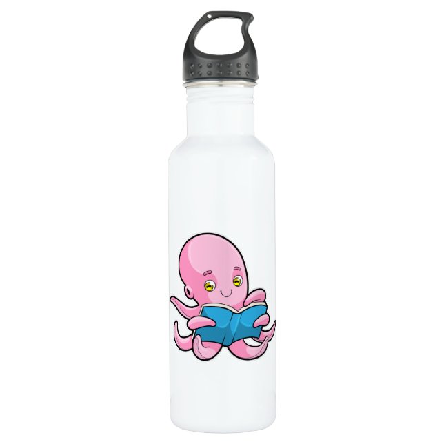 Bouteille D'eau Octopus à la lecture d'un livre (Devant)