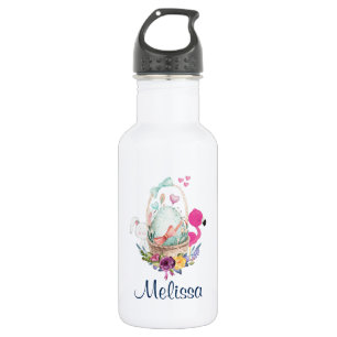 Bouteille D'eau Oeuf mignon, Flamant rose rose et lapin, Aquarelle