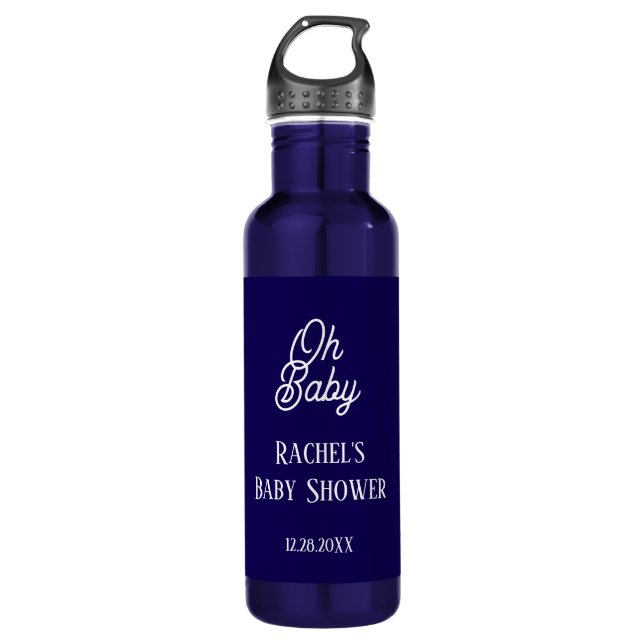 Bouteille D'eau Oh Baby Navy Blue Script Baby shower Cadeau Favori (Devant)