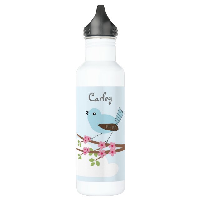 Bouteille D'eau Oiseau bleu dans l'arbre en fleurs Personnalisé (Gauche)