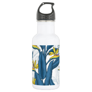 Bouteille D'eau Oiseau de fleurs de paradis sur blanc