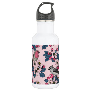 Bouteille D'eau Oiseaux et fleurs roses