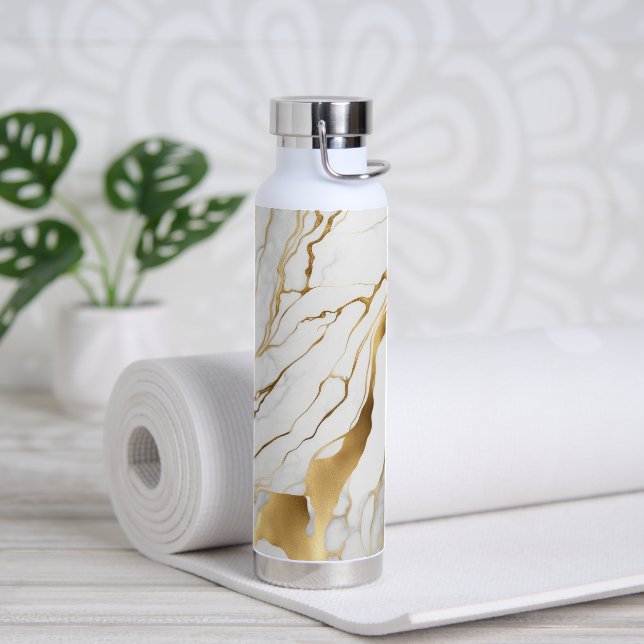 Bouteille D'eau Or et Marbre blanc Abstrait (Yoga)