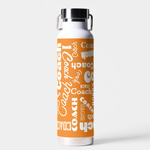 Bouteille D'eau Orange et Blanc Personnalisé Coach Nom Cadeau Art