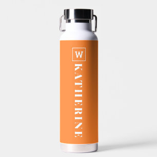 Bouteille D'eau Orange moderne Nom personnalisé Monogramme Simple